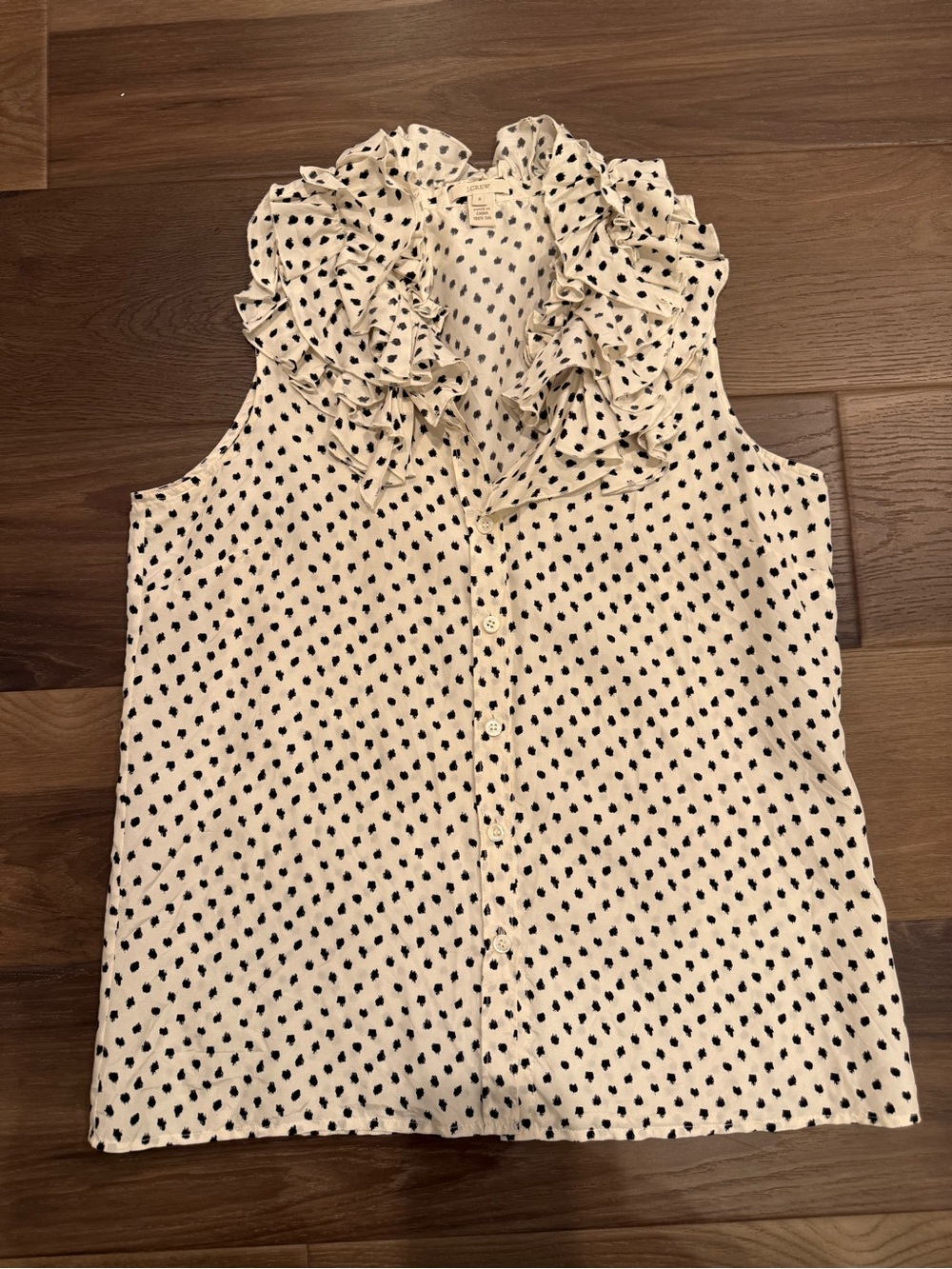 J. Crew Sleeveless Ruffle Collar Polka Dot Blouse - White & Black